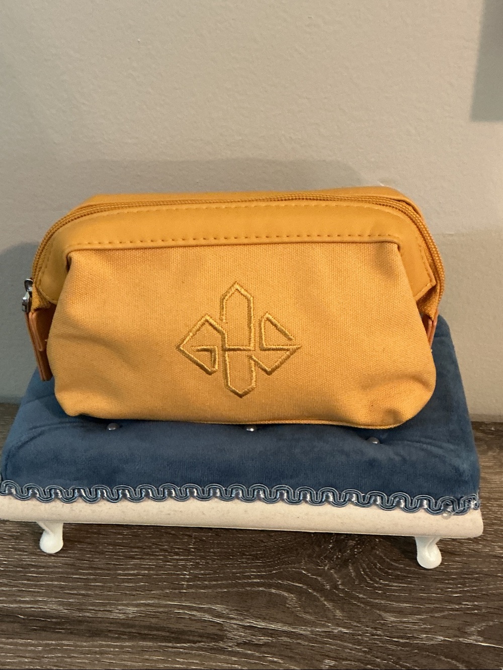 Ettinger London Mustard Yellow Canvas Cosmetic Bag Embroidered Travel Bag